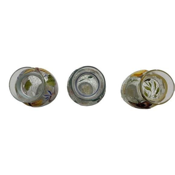 Set 3 Hand Painted Dragonfly Floral Butterfly Fifth Avenue Crackle Glass Vases - Picture 6 of 7